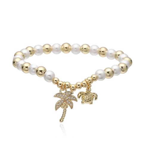 キュービックジルコニアマイクロパヴェブラスブレスレット, 銅, とともに プラスチック製パール, メッキ, 異なるスタイルを選択 & マイクロパヴェジルコニア & 女性用, 売り手 パソコン