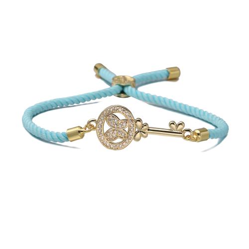 Cubic Zirconia Micro Pave Brass Bracelet, Key, 18K gold plated & micro pave cubic zirconia & for woman & hollow 