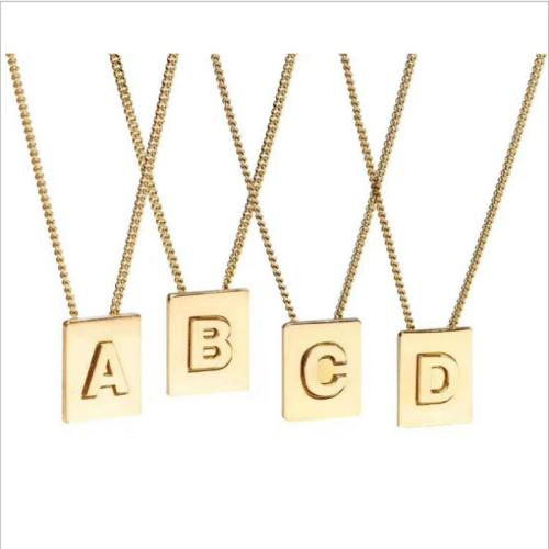 Messing Halskette, mit Titanstahl, Rechteck, goldfarben plattiert, unisex & verschiedene Muster für Wahl & mit Brief Muster, Länge:ca. 18 ZollInch, verkauft von PC