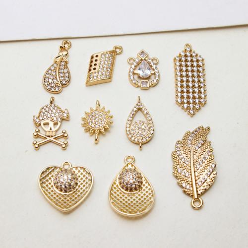 Cubic Zirconia Micro Pave Brass Pendant, gold color plated, DIY & micro pave cubic zirconia 