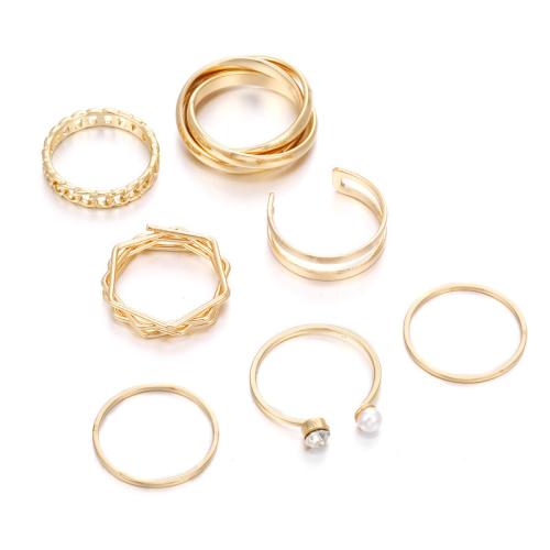 Zinc Alloy Ring Set, with Plastic Pearl, gold color plated, 7 pieces & for woman, US Ring 