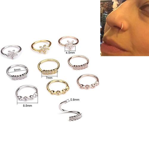 laiton Bijoux de Piercing de Nez, Placage, unisexe & styles différents pour le choix & pavé de micro zircon, Vendu par PC
