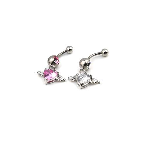 316 Stainless Steel Belly Ring, with Czech Rhinestone & Zinc Alloy, Winged Heart, fashion jewelry & Unisex belly ring rod size ball size 5mm 