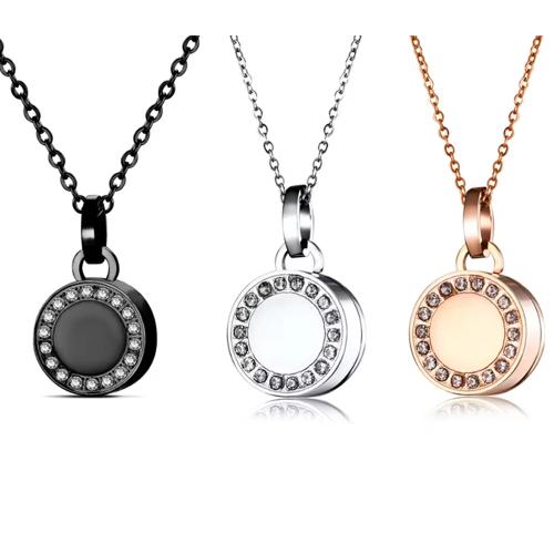 Collier Urn De bijoux de crémation, Acier inoxydable 304, Rond, Placage, bijoux de mode & avec strass, plus de couleurs à choisir, Vendu par PC