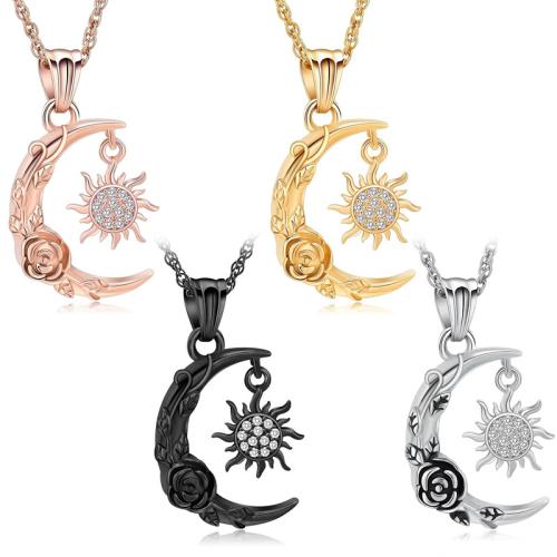 Collier Urn De bijoux de crémation, Acier inoxydable 304, lune, Placage, bijoux de mode & avec strass, plus de couleurs à choisir, Vendu par PC