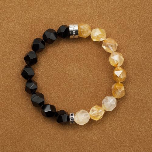 Bracelets en pierres précieuses, Le Golden healer quartz, avec Acier titane & agate noire, bijoux de mode, couleurs mélangées, 10mm cm, Vendu par PC