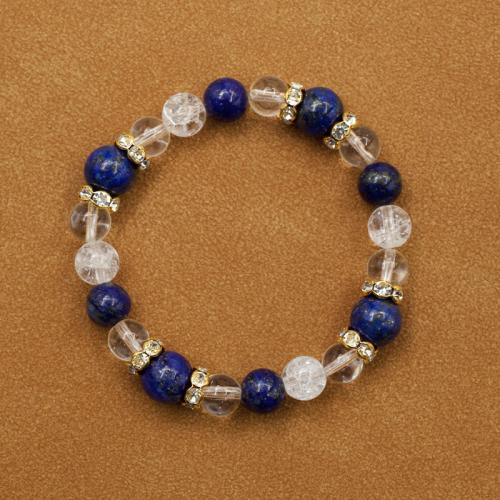 Bracelets en pierres précieuses, Lapis lazuli, avec Cristal craquelé & quartz clair & fer, bijoux de mode & avec strass, couleurs mélangées, 10mm Environ 20 cm, Vendu par PC