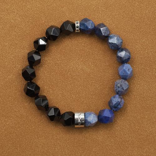 Bracelets en pierres précieuses, agate noire, avec Pierre d'olive de II hui & Acier titane, bijoux de mode, couleurs mélangées, 10mm Environ 20 cm, Vendu par PC