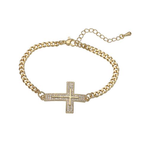キュービックジルコニアマイクロパヴェブラスブレスレット, 銅, クロス, 18Kゴールドメッキ, 異なるスタイルを選択 & マイクロパヴェジルコニア & 女性用, 売り手 パソコン
