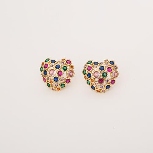 Befestiger Zirkonia Messing Ohrring, vergoldet, Modeschmuck & Micro pave Zirkonia & für Frau, farbenfroh, verkauft von Paar