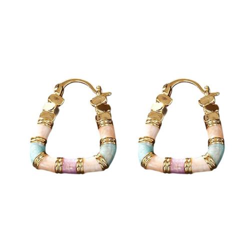 Латунные серьги падение, Латунь, плакированный настоящим золотом, ювелирные изделия моды & Женский & эмаль, Много цветов для выбора, продается Пара