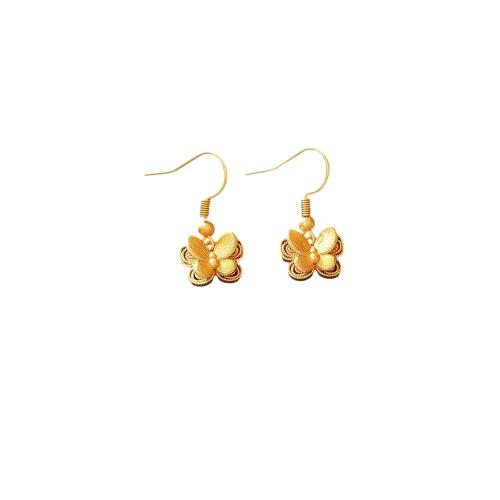 Латунные серьги падение, Латунь, бабочка, плакированный настоящим золотом, ювелирные изделия моды & Женский, продается Пара