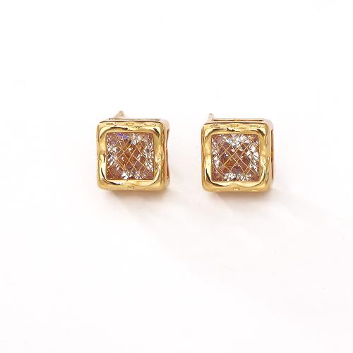 Cubic Zircon Brass Earring, with Cubic Zirconia, Square, real gold plated, fashion jewelry & for woman 