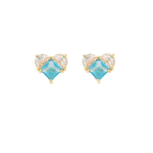 Cubic Zircon Brass Earring, with Cubic Zirconia, Heart, real gold plated, fashion jewelry & for woman 
