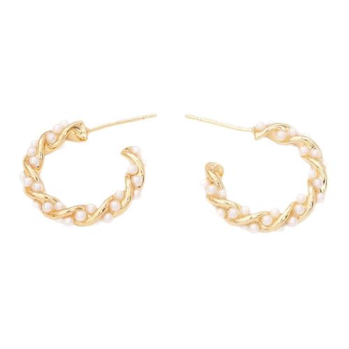 Латуни Стад Серьги, Латунь, с Пластиковая жемчужина, плакированный настоящим золотом, ювелирные изделия моды & Женский, продается Пара