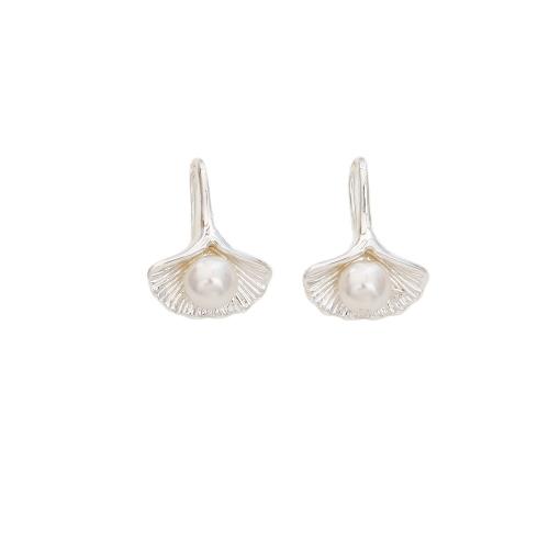 Boucles d'oreilles d'eau douce de Perle , laiton, avec perle d'eau douce cultivée, Ginkgo Feuille, Placage, bijoux de mode & pour femme, argent, Vendu par paire