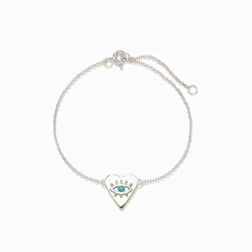 Argent sterling 925 bracelet, avec turquoise, coeur, Plaqué de platine, bijoux de mode & pour femme Environ 6 pouce, Vendu par PC