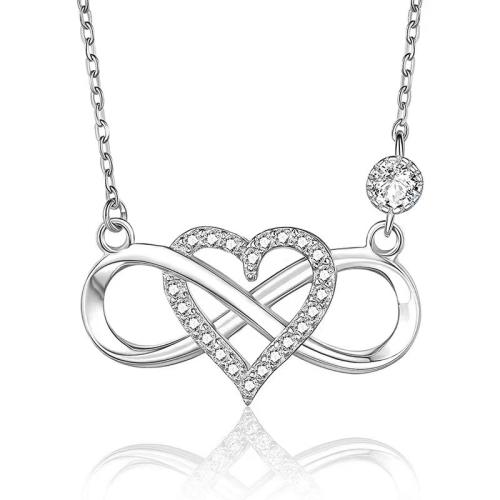 Argent sterling 925 collier, Infini, Placage, chaîne ovale & pour femme & avec strass, plus de couleurs à choisir Environ 16 pouce, Vendu par PC