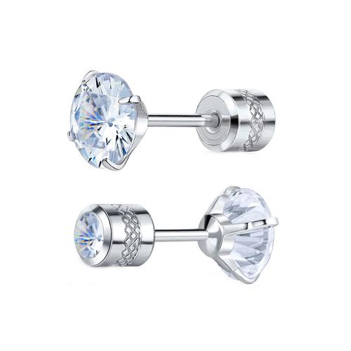 Acier inoxydable 304 boucle d oreille dormeuse, Placage, normes différentes pour le choix & pavé de micro zircon & pour femme, plus de couleurs à choisir, Vendu par paire