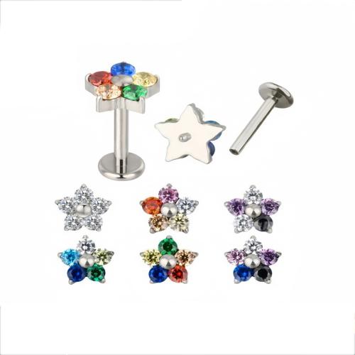 Alliage de titane Piercing boucle d'oreille résultats, fleur, DIY & pavé de micro zircon, plus de couleurs à choisir Vendu par PC