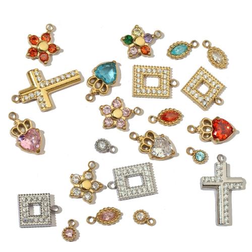 colgantes del acero inoxidable con cúbico zirconia, acero inoxidable 304, chapado en color dorado, Bricolaje & micro arcilla de zirconia cúbica, más colores para la opción, 3PCs/Bolsa, Vendido por Bolsa