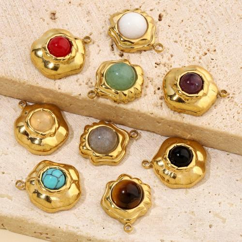 Pendentif bijoux de pierre gemme, Acier inoxydable 304, avec Pierre naturelle, Placage de couleur d'or, DIY, plus de couleurs à choisir Vendu par sac