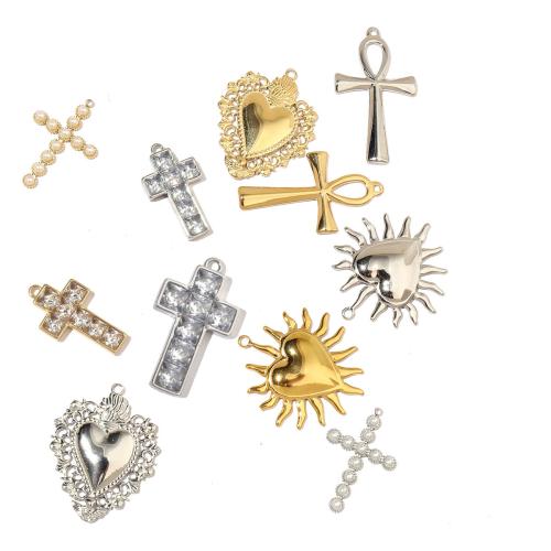 Stainless Steel Pendants, 304 Stainless Steel, with Plastic Pearl, gold color plated, DIY & micro pave cubic zirconia 