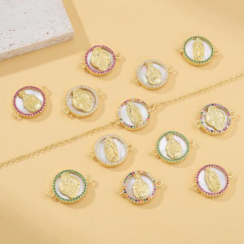 Цирконий Микро вымощает Латунный разъем, Латунь, с Белая ракушка, Другое покрытие, DIY & инкрустированное микро кубического циркония, Много цветов для выбора, продается PC