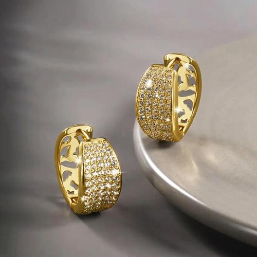 Befestiger Zirkonia Messing Ohrring, plattiert, Micro pave Zirkonia & für Frau & hohl, verkauft von Paar