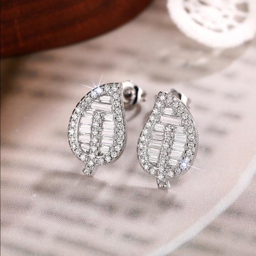 Befestiger Zirkonia Messing Ohrring, Blatt, plattiert, Modeschmuck & Micro pave Zirkonia & für Frau, verkauft von Paar
