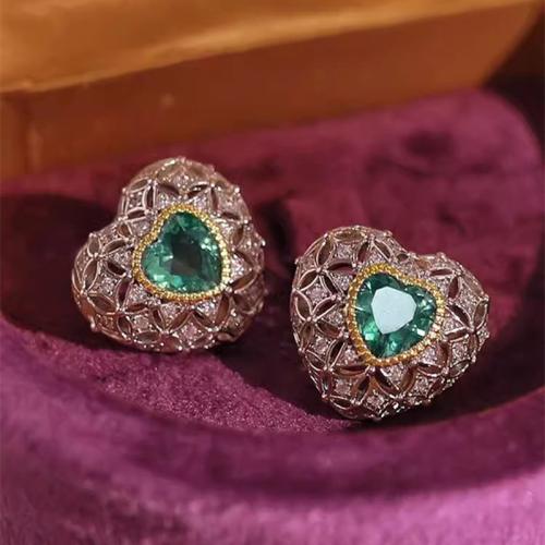 Befestiger Zirkonia Messing Ohrring, Herz, plattiert, Micro pave Zirkonia & für Frau & hohl, verkauft von Paar