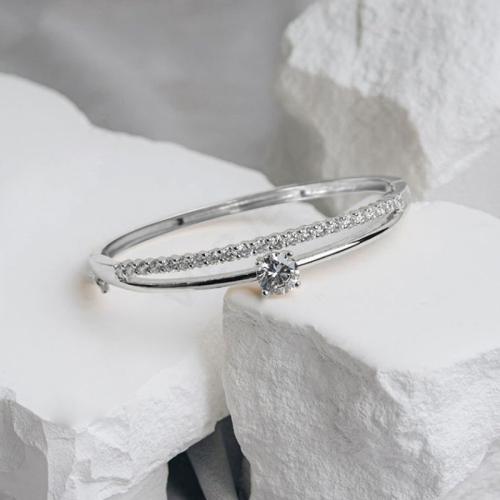 キュービックジルコニアマイクロパヴェブラスブレスレット, 銅, メッキ, マイクロパヴェジルコニア & 女性用 & くり抜き, 無色, 売り手 パソコン