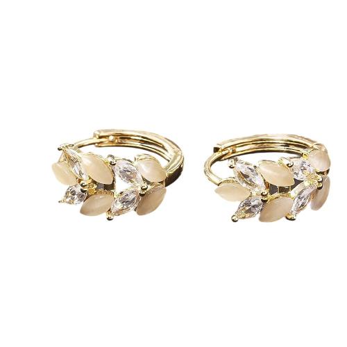 Cubic Zircon Brass Earring, with Cubic Zirconia & Cats Eye, Wheat, real gold plated, fashion jewelry & for woman 