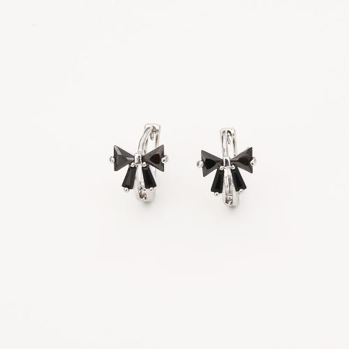 Cubic Zircon Brass Earring, with Cubic Zirconia, Bowknot, plated, fashion jewelry & for woman 