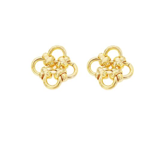 arete de latón, metal, Nudo Chino, chapado en oro real, Joyería & para mujer & hueco, Vendido por Par