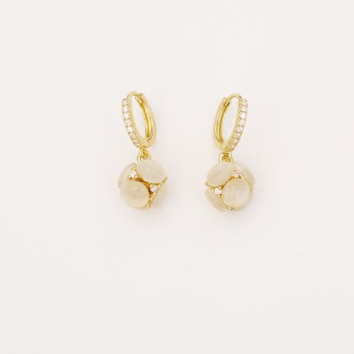 Befestiger Zirkonia Messing Ohrring, mit Katzenauge, vergoldet, Modeschmuck & Micro pave Zirkonia & für Frau, verkauft von Paar