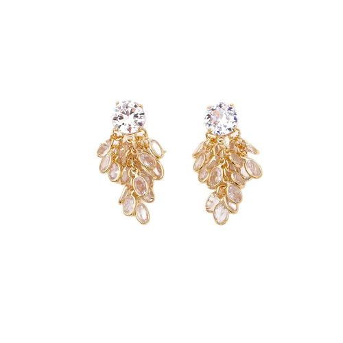 Cubic Zircon Brass Earring, with Cubic Zirconia, plated, fashion jewelry & for woman 