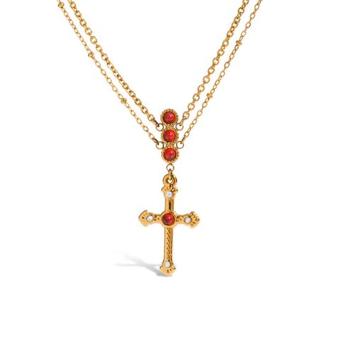 ステンレス鋼のジュエリーネックレス, 304ステンレススチール, とともに レッドターコイズ, メッキ, ダブルレイヤー & 異なるスタイルを選択 & 女性用 & ライン石のある, 金色, 売り手 パソコン