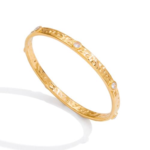 Stainless Steel Bangle, 304 Stainless Steel, 18K gold plated & micro pave cubic zirconia & for woman 