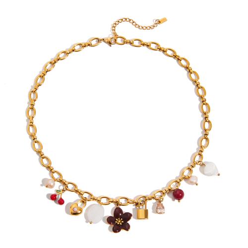 ステンレス鋼のジュエリーネックレス, 304ステンレススチール, とともに 樹脂 & プラスチック製パール, メッキ, ファッションジュエリー & 異なるスタイルを選択 & 女性用, 金色, 売り手 パソコン