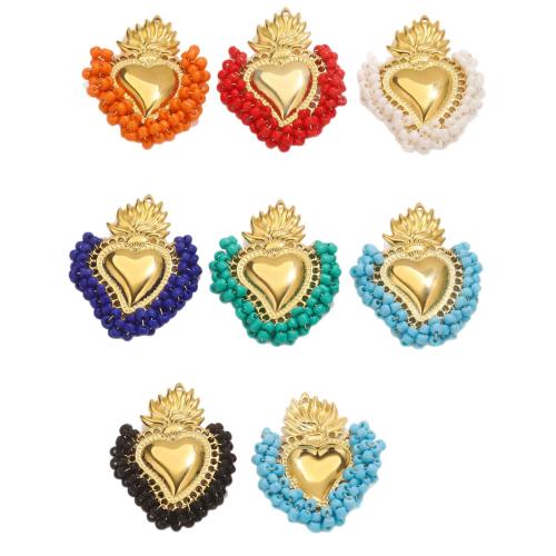 pendentifs de cœur en inox , Acier inoxydable 304, avec Seedbead, Placage, DIY, plus de couleurs à choisir, Vendu par PC