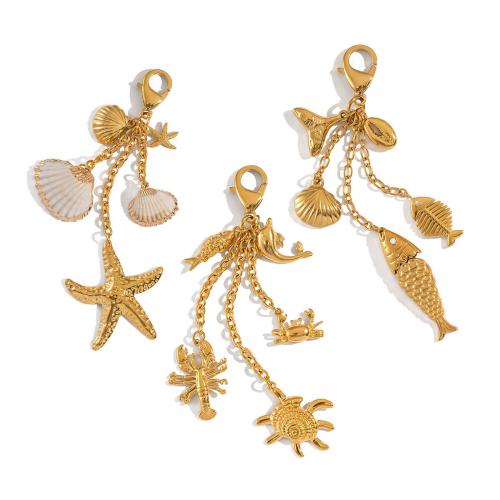 Stainless Steel Key Chain, 304 Stainless Steel, with Trumpet Shell, plated, DIY golden 