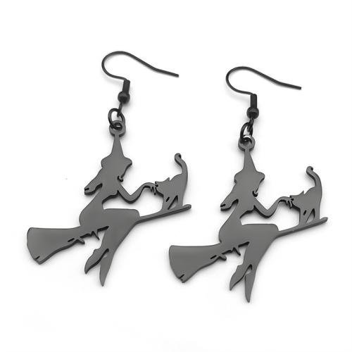 Boucle d'oreille goutte inox, Acier inoxydable 304, Placage, Halloween Design & pour femme & creux, noire, Vendu par paire