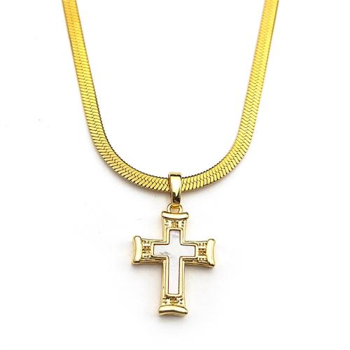 Handgemachte Messinghalskette, Messing, mit 304 Edelstahl Kette & Weiße Muschel, plattiert, Modeschmuck & für Frau, keine, verkauft von PC