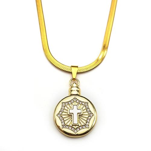 Корень Циркон Микро вымощает латунь ожерелье, Латунь, с цепь из нержавеющей стали, Другое покрытие, ювелирные изделия моды & инкрустированное микро кубического циркония & Женский, Золотой, продается PC