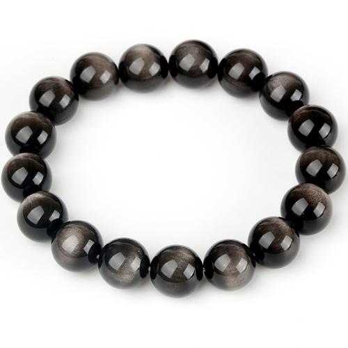 Bracelets en pierres précieuses, Argent-Obsidienne, bijoux de mode, couleurs mélangées cm, Vendu par PC