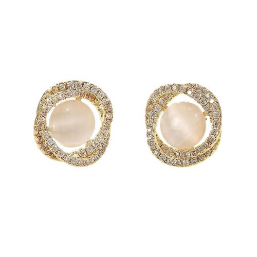 Befestiger Zirkonia Messing Ohrring, mit Katzenauge, vergoldet, Modeschmuck & Micro pave Zirkonia & für Frau, verkauft von Paar