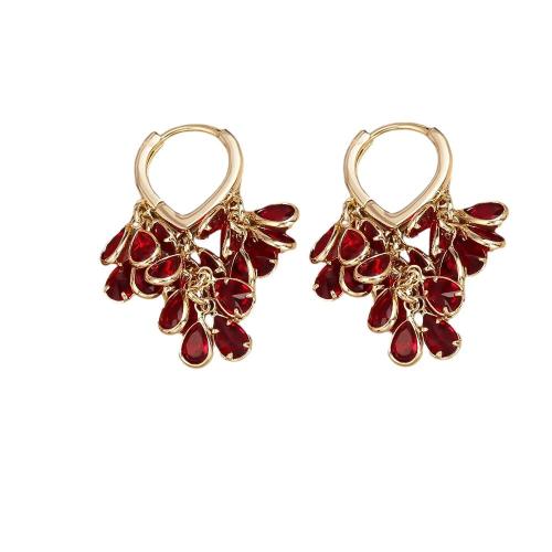 Cubic Zircon Brass Earring, with Cubic Zirconia, real gold plated, fashion jewelry & for woman, red 