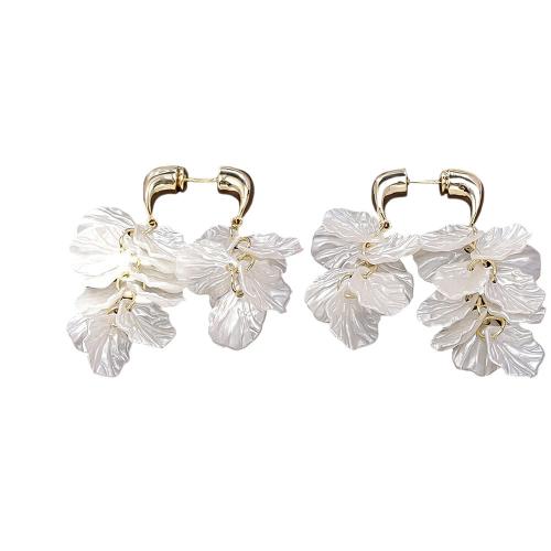 White Shell Earrings, Brass, with Shell, real gold plated, fashion jewelry & for woman 