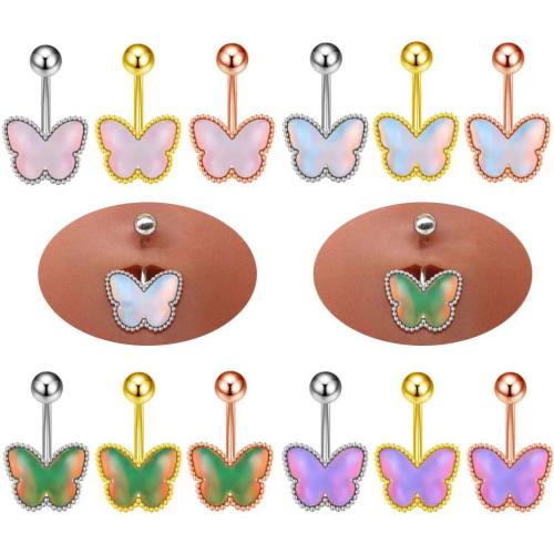 Brass Belly Ring, Butterfly, plated, for woman & enamel 